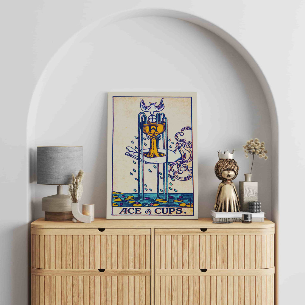 Ace of Cups Tarot Card Canvas Print | Canvas wall art print by Wall Nostalgia. Custom Canvas Prints, Made in Calgary, Canvas wall art canada, Ace of Cups print, Tarot Cards Printing Canada, Tarot Card Art Prints, Tarot Card canvas art, tarot card art, Tarot Cards Canada, Tarot Card Pictures, canvas prints canada
