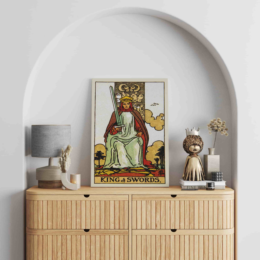 King of Swords Tarot Card Art Print | Canvas wall art print by Wall Nostalgia. Custom Canvas Prints, Canvas wall art canada, Tarot Cards Printing Canada, king of swords Tarot Card Art Prints, Tarot Card canvas art, king of swords tarot card art, Tarot Cards Canada, Tarot Card Pictures, canvas prints Canada