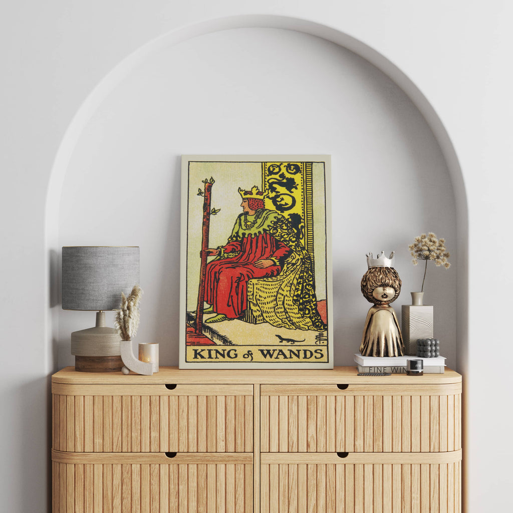 King of Wands Tarot Card Art Print | Canvas wall art by Wall Nostalgia. Custom Canvas Prints, Made in Calgary, Canvas wall art canada, Tarot Cards Printing Canada, king of wands Tarot Card Art Prints, king of wands Tarot Card canvas art, tarot card art, Tarot Cards Canada, Tarot Card Pictures, canvas prints Canada