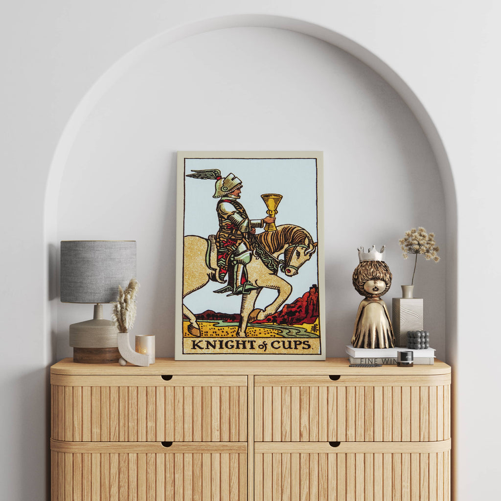 Knight of Cups Tarot Card Art Print | Canvas wall art print by Wall Nostalgia. Custom Canvas Prints, Canvas wall art canada, Tarot Cards Printing Canada, Knight of Cups Tarot Card Art Prints, Tarot Card canvas art, knight of cups tarot card art, Tarot Cards Canada, Tarot Card Pictures, canvas prints Canada