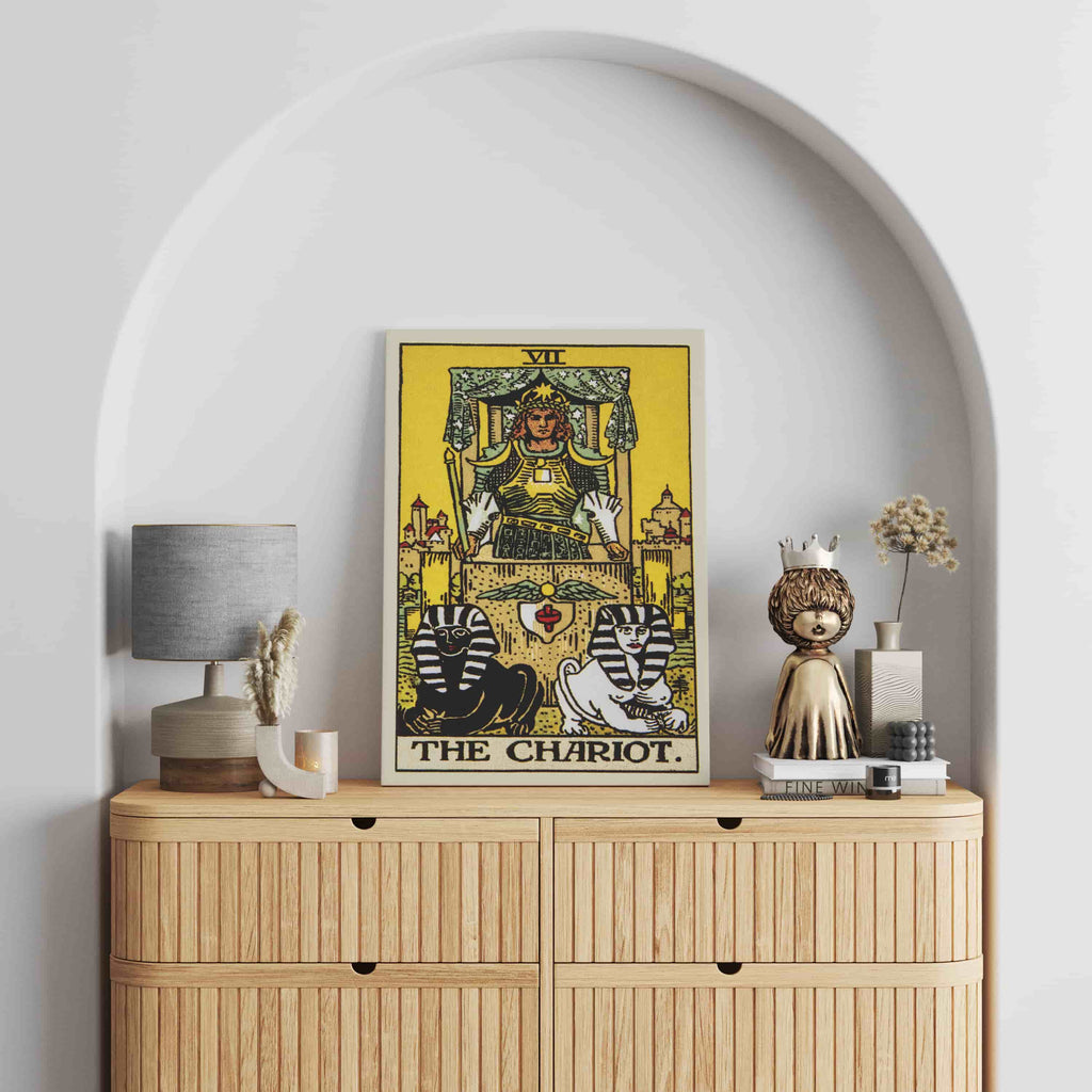 The Chariot Tarot Card Canvas Print | Canvas wall art prints by Wall Nostalgia. Custom canvas prints made in Calgary, canvas wall art canada, tarot cards printing Canada, the chariot tarot card art prints, the chariot tarot card canvas art, tarot card art, tarot cards canada, tarot card pictures, canvas prints Canada