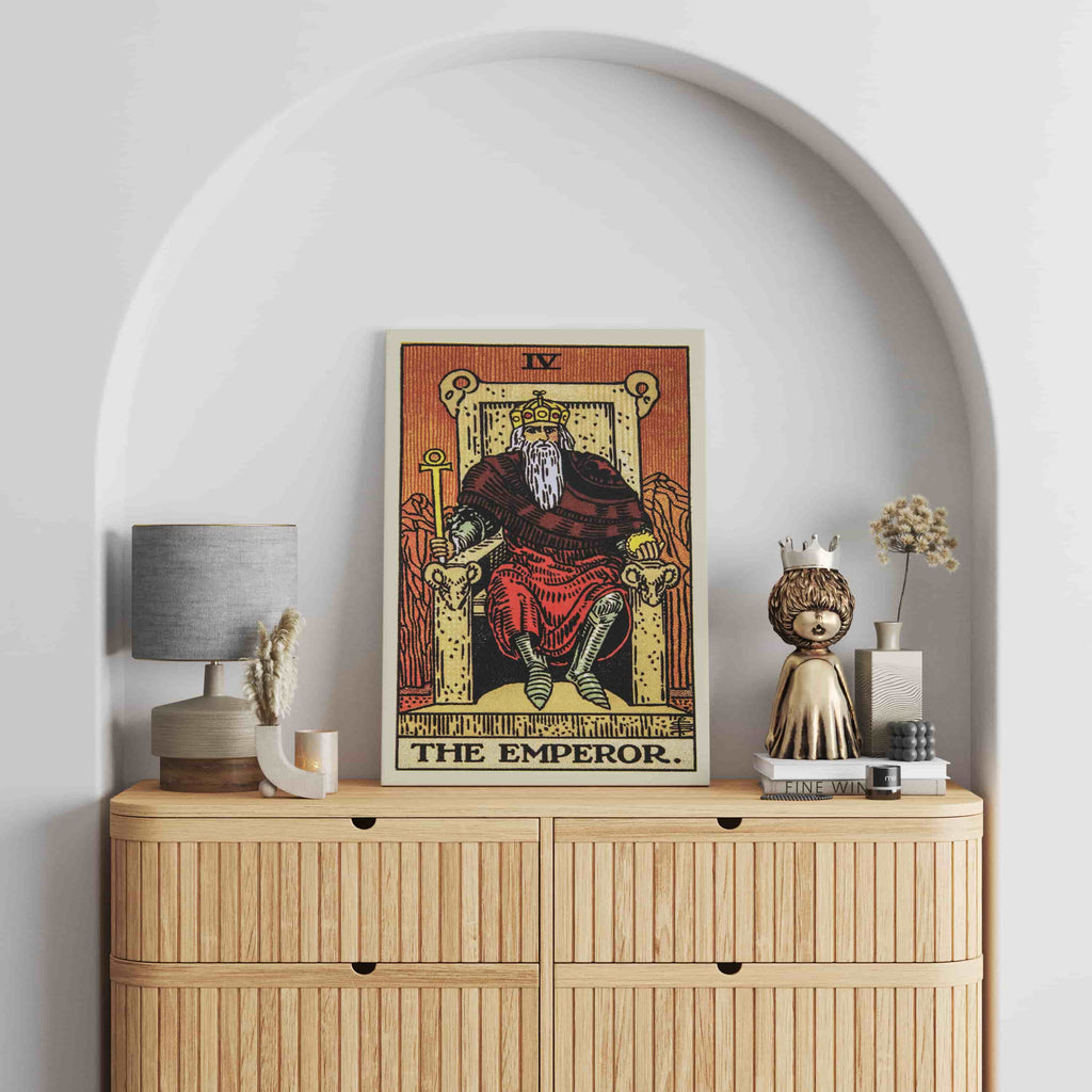 The Emperor Tarot Card Canvas Print | Canvas wall art prints by Wall Nostalgia. Custom canvas prints made in Calgary, canvas wall art canada, tarot cards printing Canada, the emperor tarot card art prints, tarot card canvas art, the emperor tarot card art, tarot cards canada, tarot card pictures, canvas prints Canada