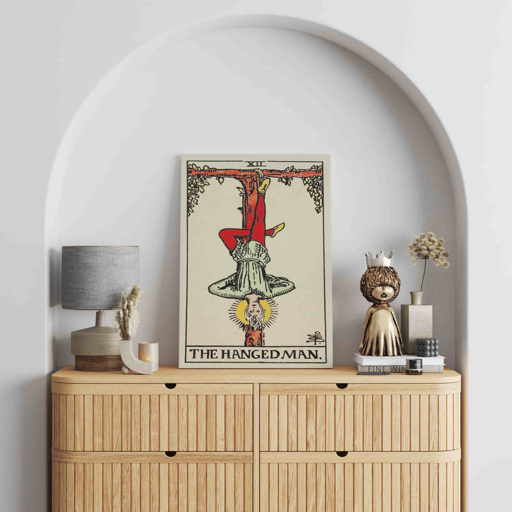 The Hanged Man Tarot Card Canvas Print | Canvas wall art prints by Wall Nostalgia. Custom canvas prints made in Calgary, canvas wall art canada, tarot cards printing Canada, hanged man tarot card art prints, hanged man tarot card canvas art, tarot card art, tarot cards canada, tarot card pictures, canvas prints Canada