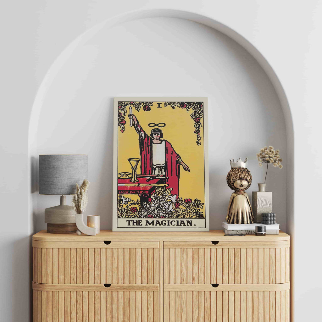 The Magician Tarot Card Canvas Print | Canvas wall art prints by Wall Nostalgia. Custom canvas prints made in Calgary, canvas wall art canada, tarot cards printing Canada, magician tarot card art prints, the magician tarot card canvas art, tarot card art, tarot cards canada, tarot card pictures, canvas prints Canada