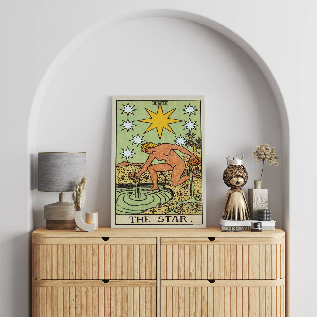 The Star Tarot Card Canvas Print | Canvas wall art prints by Wall Nostalgia. Custom canvas prints made in Calgary, canvas wall art canada, tarot cards printing Canada, the star tarot card art prints, the star tarot card canvas art, the star tarot card art, tarot cards canada, tarot card pictures, canvas prints Canada