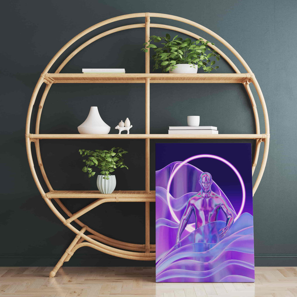 Holograph Man Synthwave Canvas Art Print | Canvas wall art print by Wall Nostalgia. Custom Canvas Prints, Made in Calgary, Canada | Large canvas prints, framed canvas prints, retrowave prints, Synthwave Holographic Art Print, Synthwave Canvas, Synthwave Art, Vaporwave Print, Vaporwave Wall Art, Vaporwave Canvas Art