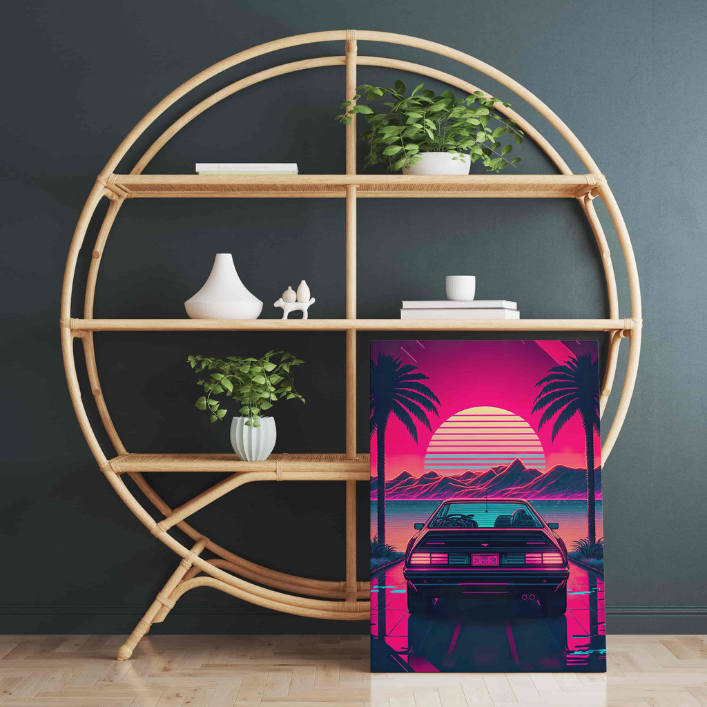 Retro Synthwave Car Print | Canvas wall art print by Wall Nostalgia. Custom Canvas Prints, Made in Calgary, Canada | Large canvas prints, framed canvas prints, Retro Synthwave Canvas Print, Synthwave Wall Art, Synthwave Canvas, Synthwave Art, Vaporwave Print, Vaporwave Wall Art, Vaporwave Canvas Art, Retro vaporwave