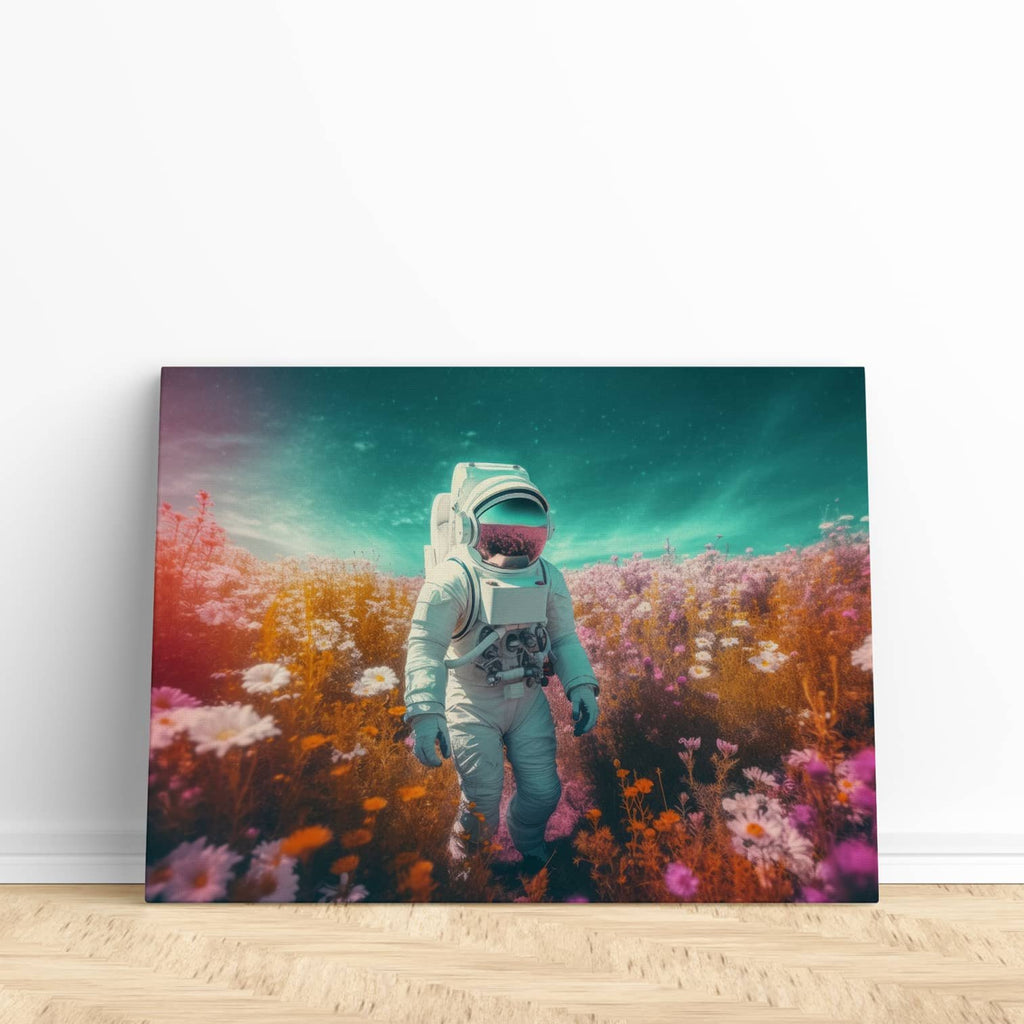 Chromatic Fields Astronaut Canvas Art Print | Canvas wall art print by Wall Nostalgia. Custom Canvas Prints, Made in Canada | Wall Art Canada, Canvas Art Canada, Large canvas prints Canada, Wall Art for Living Room, Wall Art for Office, Wall Art for Bedroom, Canvas Prints Canada, Astronaut wall art, Astronaut wall art prints canada, Astronaut canvas prints, Astronaut wall decor, trendy wall art prints, space art prints, vintage astronaut art 