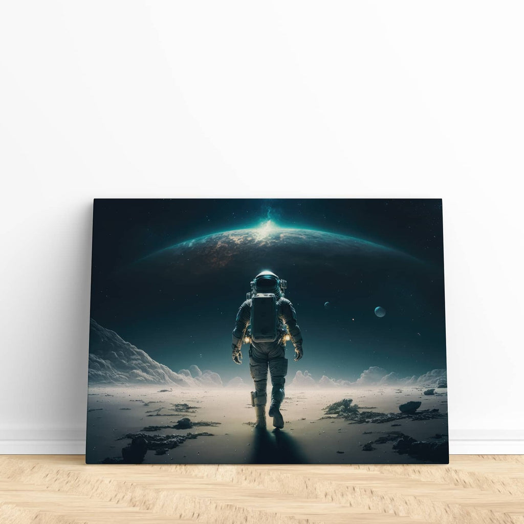 Deep Horizon Astronaut Wall Art Print | Astronaut canvas wall art print by Wall Nostalgia. Custom Canvas Prints, Made in Canada | Wall Art Canada, Canvas Art Canada, Large canvas prints Canada, Wall Art for Living Room, Wall Art for Office, Wall Art for Bedroom, Canvas Prints Canada, Astronaut art prints, Astronaut wall decor, Astronaut canvas art prints, Unique wall art decor, Trendy wall art prints