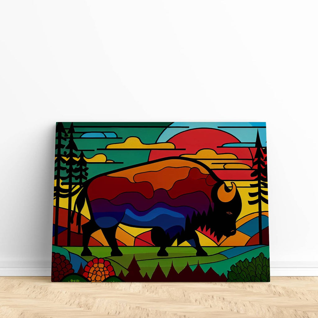Wild America: Bison Canvas Art Print | Canvas wall art print by Wall Nostalgia. Custom Canvas Prints, Made in Canada | Wall Art Canada, Canvas Art Canada, Large canvas prints Canada, Wall Art for Living Room, Wall Art for Office, Wall Art for Bedroom, Canvas Prints Canada, Indigenous Art Prints Canada, aboriginal wall art prints, aboriginal art prints