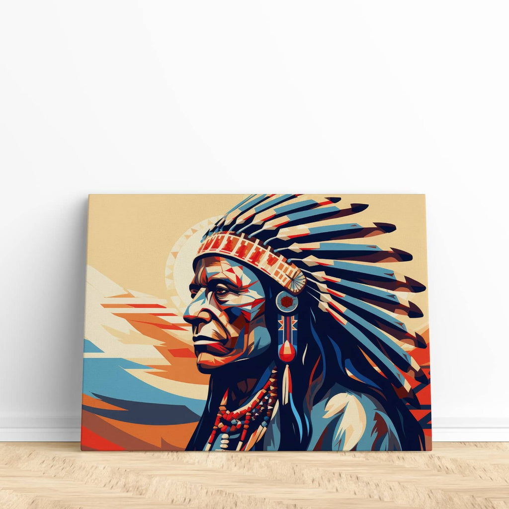 Native American Chief Canvas Art Print | Canvas wall art print by Wall Nostalgia. Custom Canvas Prints, Made in Canada | Wall Art Canada, Canvas Art Canada, Large canvas prints Canada, Wall Art for Living Room, Wall Art for Office, Wall Art for Bedroom, Canvas Prints Canada, native american man wall art, native american chief art print, native american wall art prints, indigenous art prints, aboriginal art prints, aboriginal wall art prints canada
