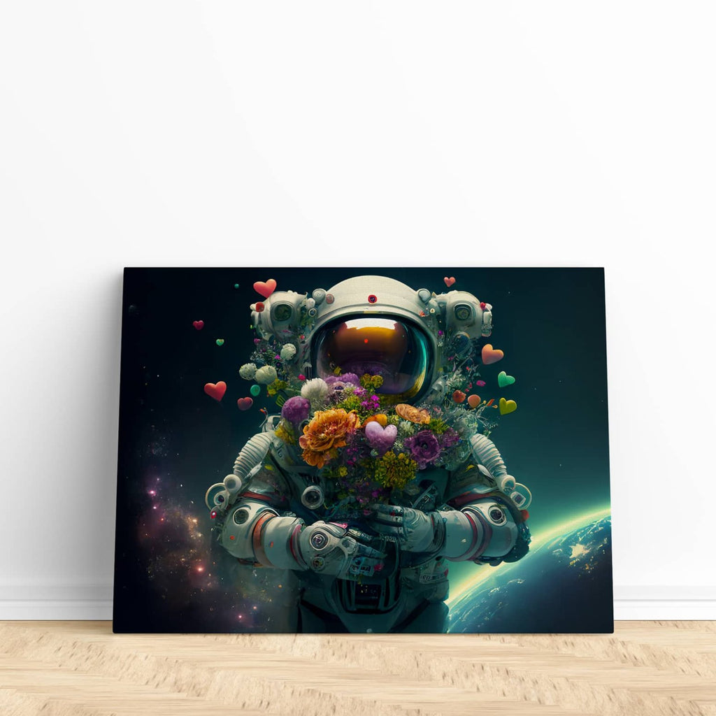 Space for Love Astronaut Canvas Wall Art Print  | Astronaut canvas wall art print by Wall Nostalgia. Custom Canvas Prints, Made in Canada | Astronaut Wall Art Canada, Astronaut Art Prints, Astronaut wall decor, Astronaut Canvas Art Canada, Large canvas prints Canada, Wall Art for Living Room, Wall Art for Office, Wall Art for Bedroom, Canvas Prints Canada, Unique wall art canada, Trendy wall art canada, modern wall art canada