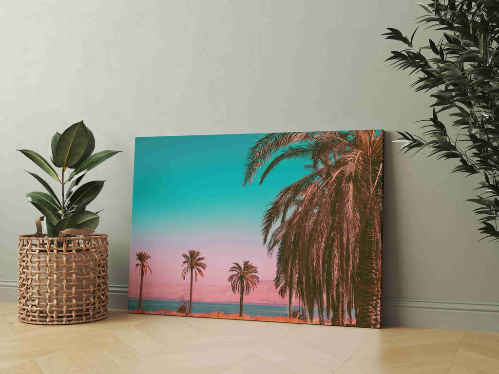 California Palm Tree Canvas Print | Canvas wall art print by Wall Nostalgia. Custom Canvas Prints, Made in Calgary, Canada | Large canvas prints, Cotton Candy Palm Tree Canvas Wall Art | Palm Tree Canvas Picture, Trendy Wall Art, Pastel Prints, Girly Wall Art, Pastel Sunset Print, Canvas Prints Canada, Wall Art Canada