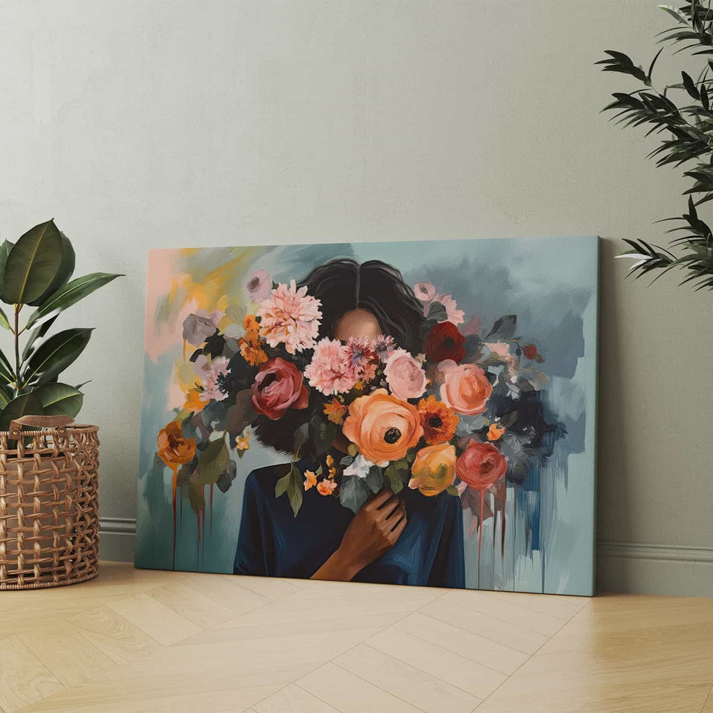 Floral Blooms Canvas Wall Art Print | Canvas wall art print by Wall Nostalgia. Custom Canvas Prints Made in Canada | Bedroom wall art, living room wall art, girly wall art, feminine wall art, bathroom wall art prints, contemporary wall art, canvas wall art canada, art prints canada