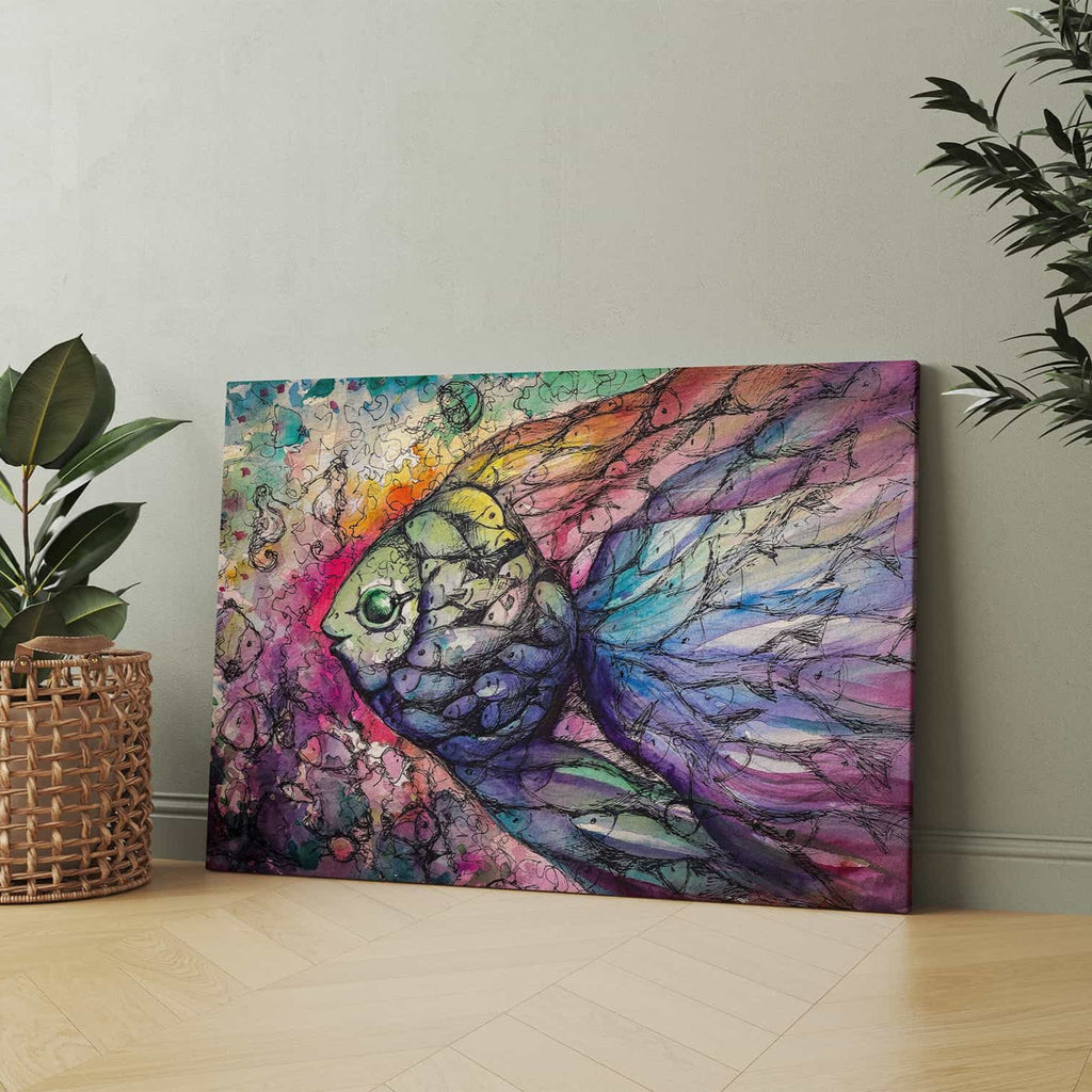 Mosaic Fish Canvas Wall Art Print | Canvas wall art print by Wall Nostalgia. Custom Canvas Prints, Made in Canada | Wall art for living room, Wall art for bedroom, Wall art for bathroom, Wall art prints Canada, Canvas art prints Canada, trendy wall art canada, contemporary wall art canada
