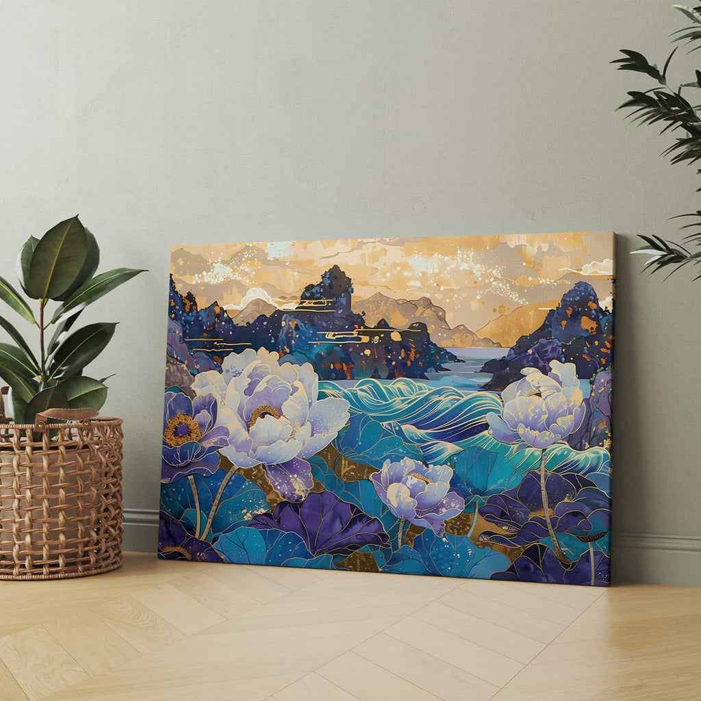 Purple Peonies Canvas Art Print | Canvas wall art print by Wall Nostalgia. Custom Canvas Prints, Made in Calgary, Canada | Living room wall art, bedroom wall art, office wall art, canvas art prints, flower art prints, flower wall art prints, purple flower wall art, purple peony wall art, peony canvas art, peony art print 