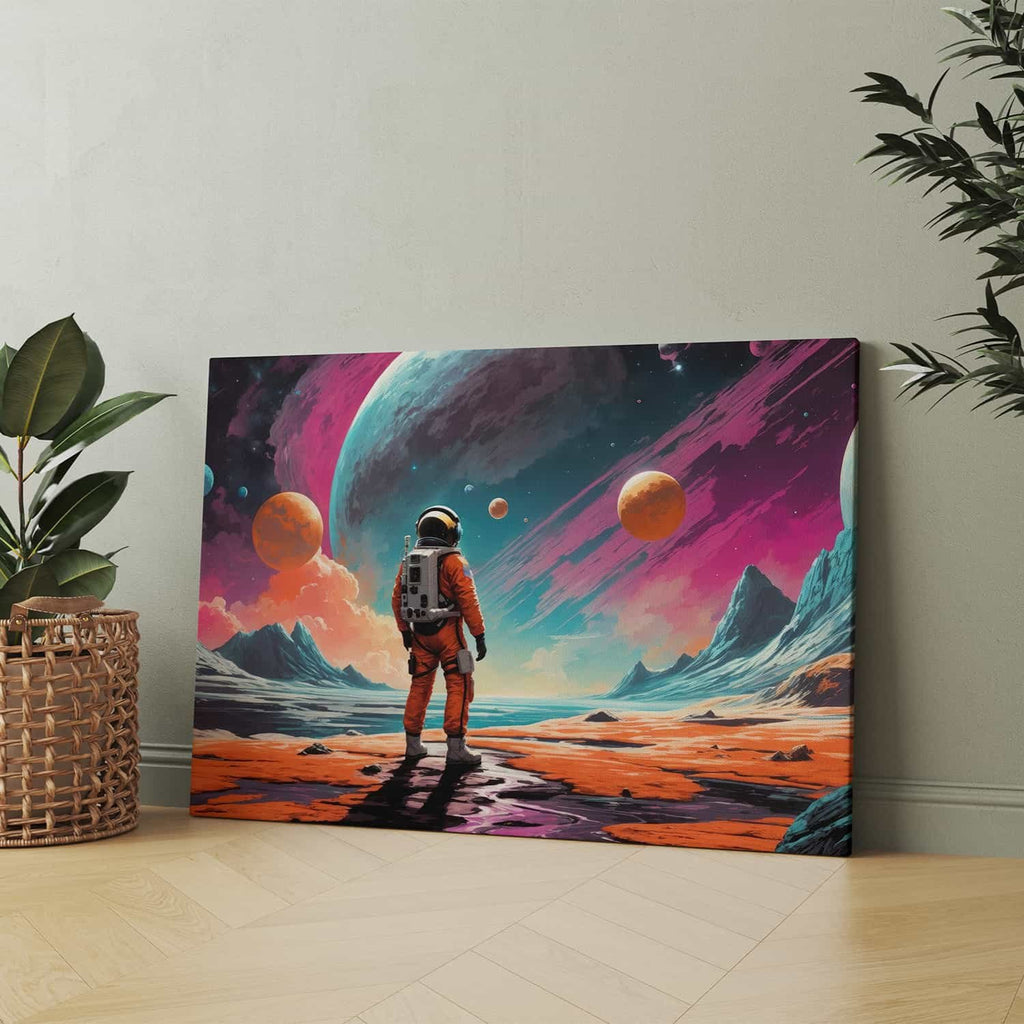 Space Exploration Canvas Wall Art Print | Canvas wall art print by Wall Nostalgia. Custom Canvas Prints, Made in Calgary, Canada | Astronaut wall art, space wall art, wall art for your living room, wall art for bedroom, wall art for office, wall art canada, canvas prints canada, art prints canada, large canvas prints canada