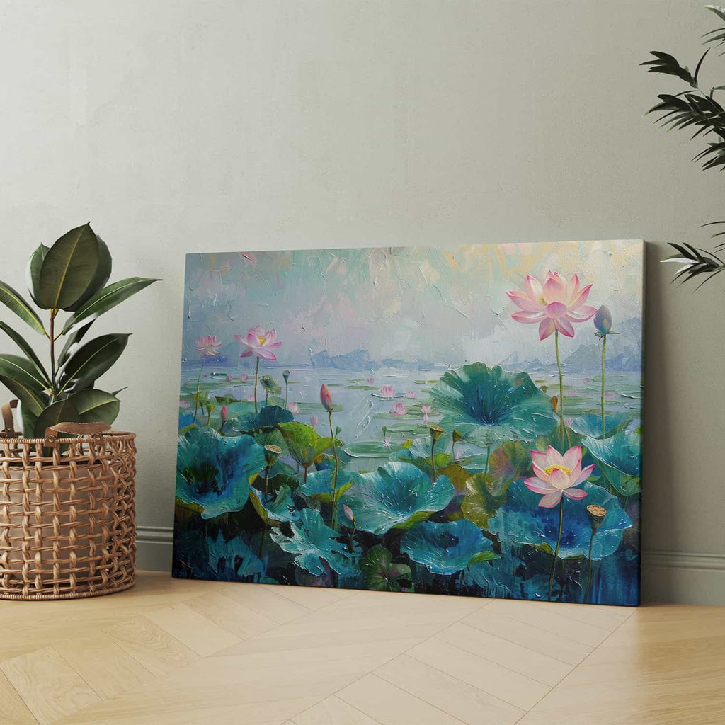 Water Lilies Painting Canvas Print | Canvas wall art print by Wall Nostalgia. Custom Canvas Prints, Made in Calgary, Canada | Large canvas prints, framed canvas prints, water lilies painting, water lily painting, flower art prints, flower wall art prints canada, custom canvas prints, custom photo canvas prints, popular wall art prints, trendy wall art prints, living room wall art prints, bedroom wall art prints