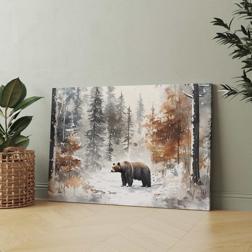 Fall Exploration Wildlife Canvas Art Print | Canvas wall art print by Wall Nostalgia. Custom Canvas Prints, Made in Canada | Wall Art Canada, Canvas Art Canada, Large canvas prints Canada, Wall Art for Living Room, Wall Art for Office, Wall Art for Bedroom, Canvas Prints Canada, wildlife art, wildlife canvas art, brown bear art print