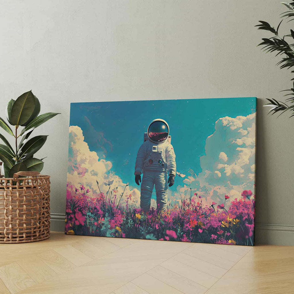 Field of Dreams Astronaut Wall Art Print | Canvas wall art print by Wall Nostalgia. Custom Canvas Prints, Made in Canada | Wall Art Canada, Canvas Art Canada, Large canvas prints Canada, Wall Art for Living Room, Wall Art for Office, Wall Art for Bedroom, Canvas Prints Canada, Astronaut wall art prints, Astronaut wall decor, Astronaut art prints, girly wall art, trendy wall art, modern wall art, unique wall art prints canada