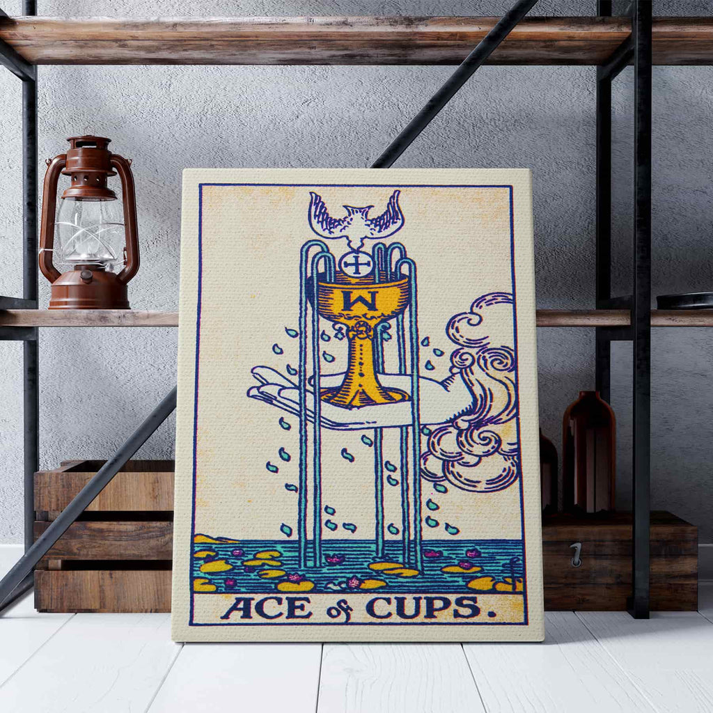 Ace of Cups Tarot Card Canvas Print | Canvas wall art print by Wall Nostalgia. Custom Canvas Prints, Made in Calgary, Canvas wall art canada, Ace of Cups print, Tarot Cards Printing Canada, Tarot Card Art Prints, Tarot Card canvas art, tarot card art, Tarot Cards Canada, Tarot Card Pictures, canvas prints canada