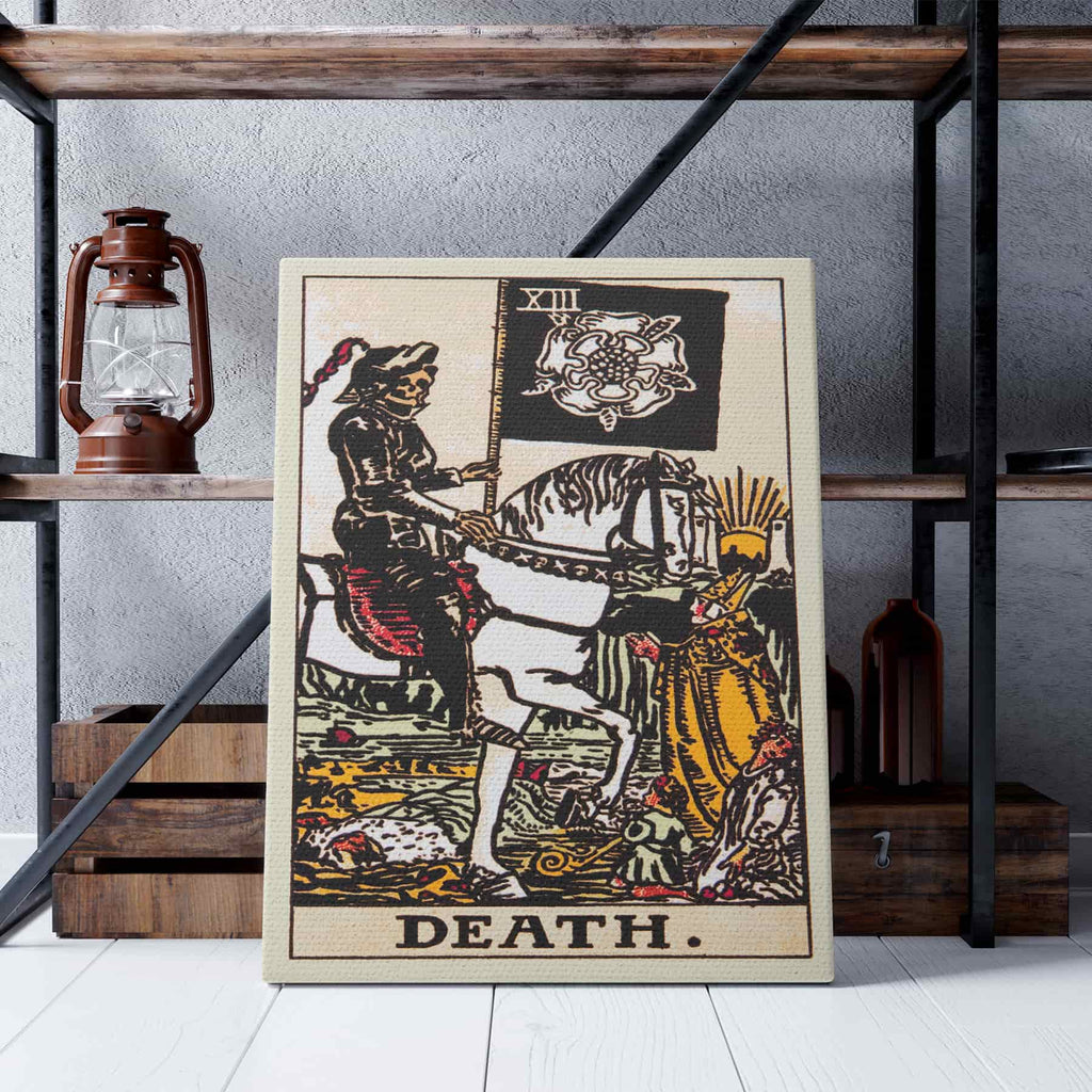 Death Tarot Card Art Print | Canvas wall art print by Wall Nostalgia. Custom Canvas Prints, Made in Calgary, Canvas wall art canada, Tarot Cards Printing Canada, Tarot Card Art Prints, Tarot Card canvas art, tarot card art, Tarot Cards Canada, Tarot Card Pictures, canvas prints canada, death tarot card art print canada