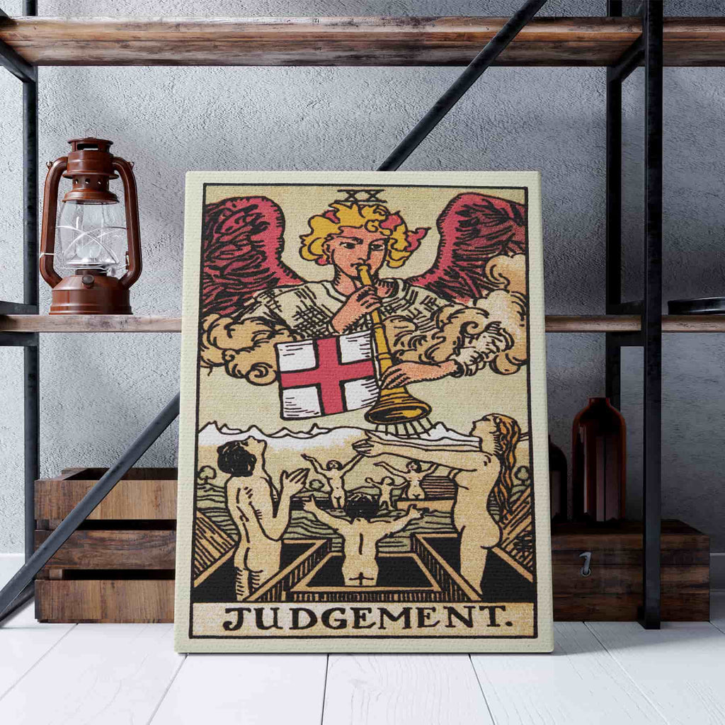 Judgement Tarot Card Art Print | Canvas wall art print by Wall Nostalgia. Custom Canvas Prints, Made in Calgary, Canvas wall art canada, Tarot Cards Printing Canada, Judgement Tarot Card Art Prints, Judgement Tarot Card canvas art, judgement tarot card art, Tarot Cards Canada, Tarot Card Pictures, canvas prints Canada