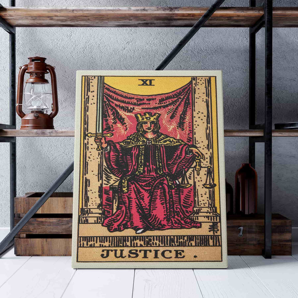 Justice Tarot Card Art Print | Canvas wall art by Wall Nostalgia. Custom Canvas Prints, Made in Calgary, Canvas wall art canada, Tarot Cards Printing Canada, Justice Tarot Card Art Prints, Tarot Card canvas art, Justice tarot card art, Tarot Cards Canada, Tarot Card Pictures, canvas prints Canada, tarot card prints