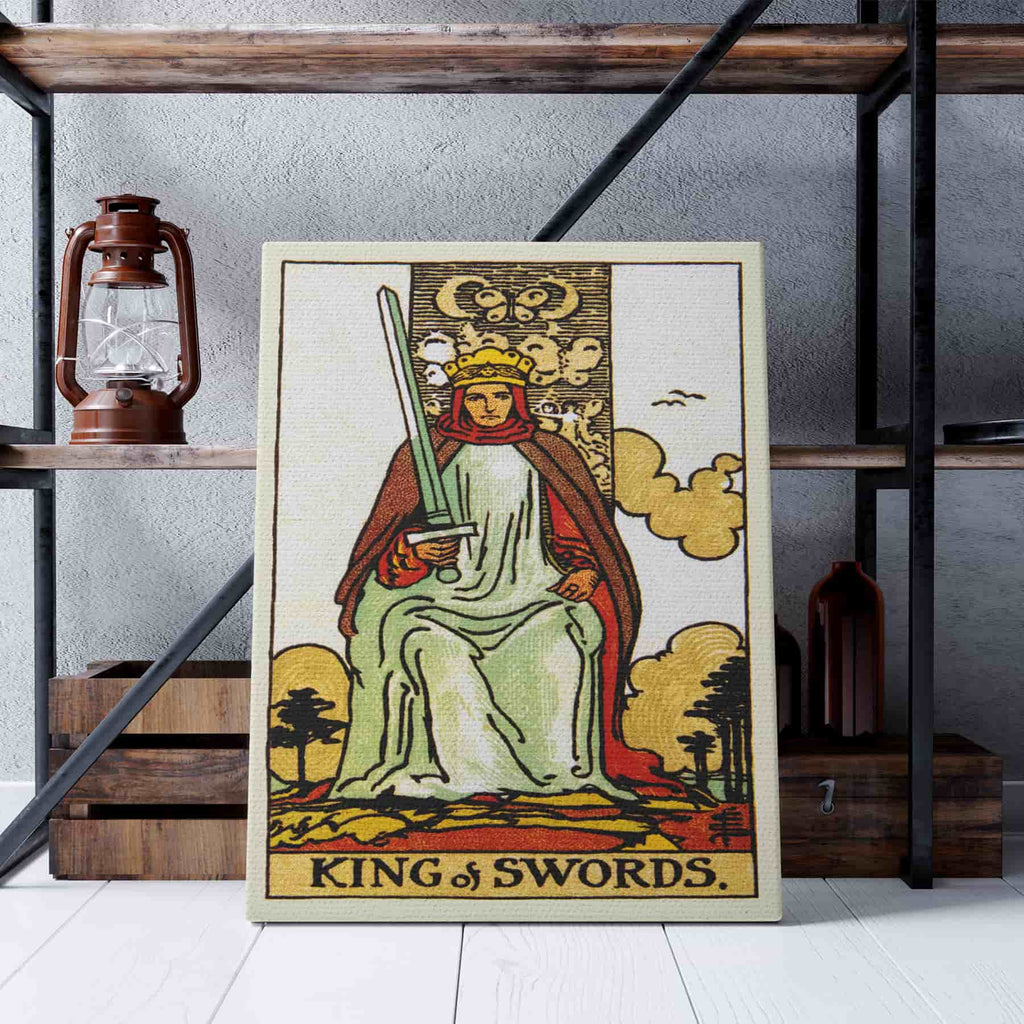 King of Swords Tarot Card Art Print | Canvas wall art print by Wall Nostalgia. Custom Canvas Prints, Canvas wall art canada, Tarot Cards Printing Canada, king of swords Tarot Card Art Prints, Tarot Card canvas art, king of swords tarot card art, Tarot Cards Canada, Tarot Card Pictures, canvas prints Canada