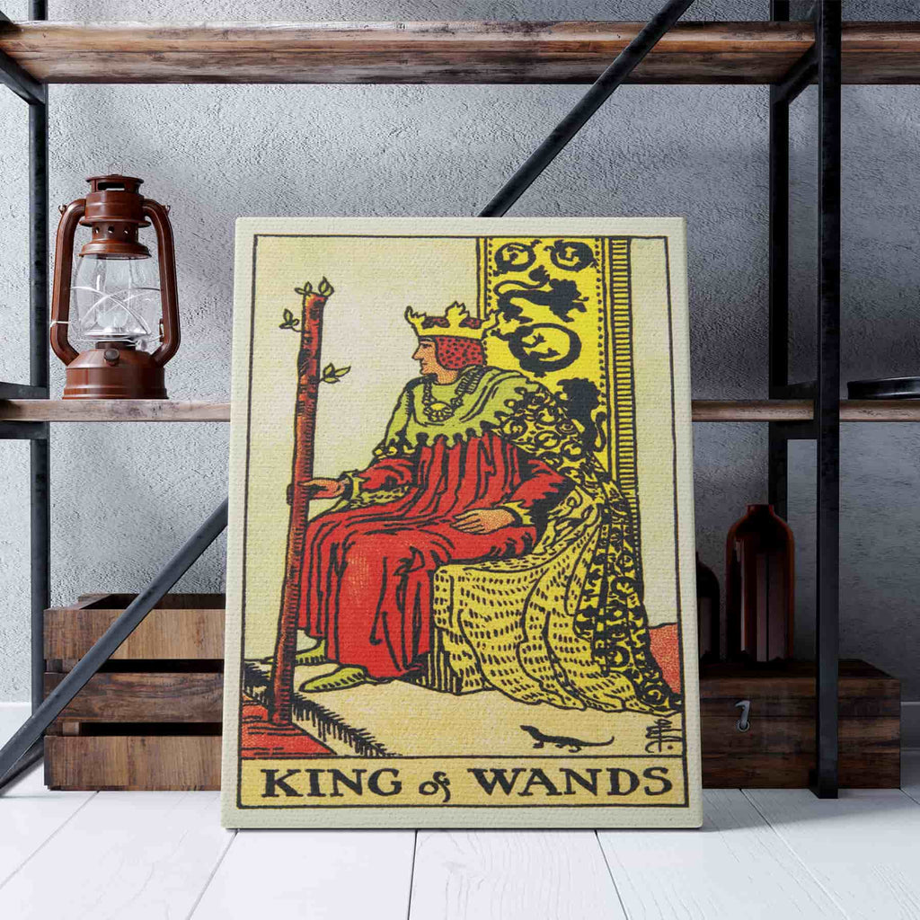 King of Wands Tarot Card Art Print | Canvas wall art by Wall Nostalgia. Custom Canvas Prints, Made in Calgary, Canvas wall art canada, Tarot Cards Printing Canada, king of wands Tarot Card Art Prints, king of wands Tarot Card canvas art, tarot card art, Tarot Cards Canada, Tarot Card Pictures, canvas prints Canada