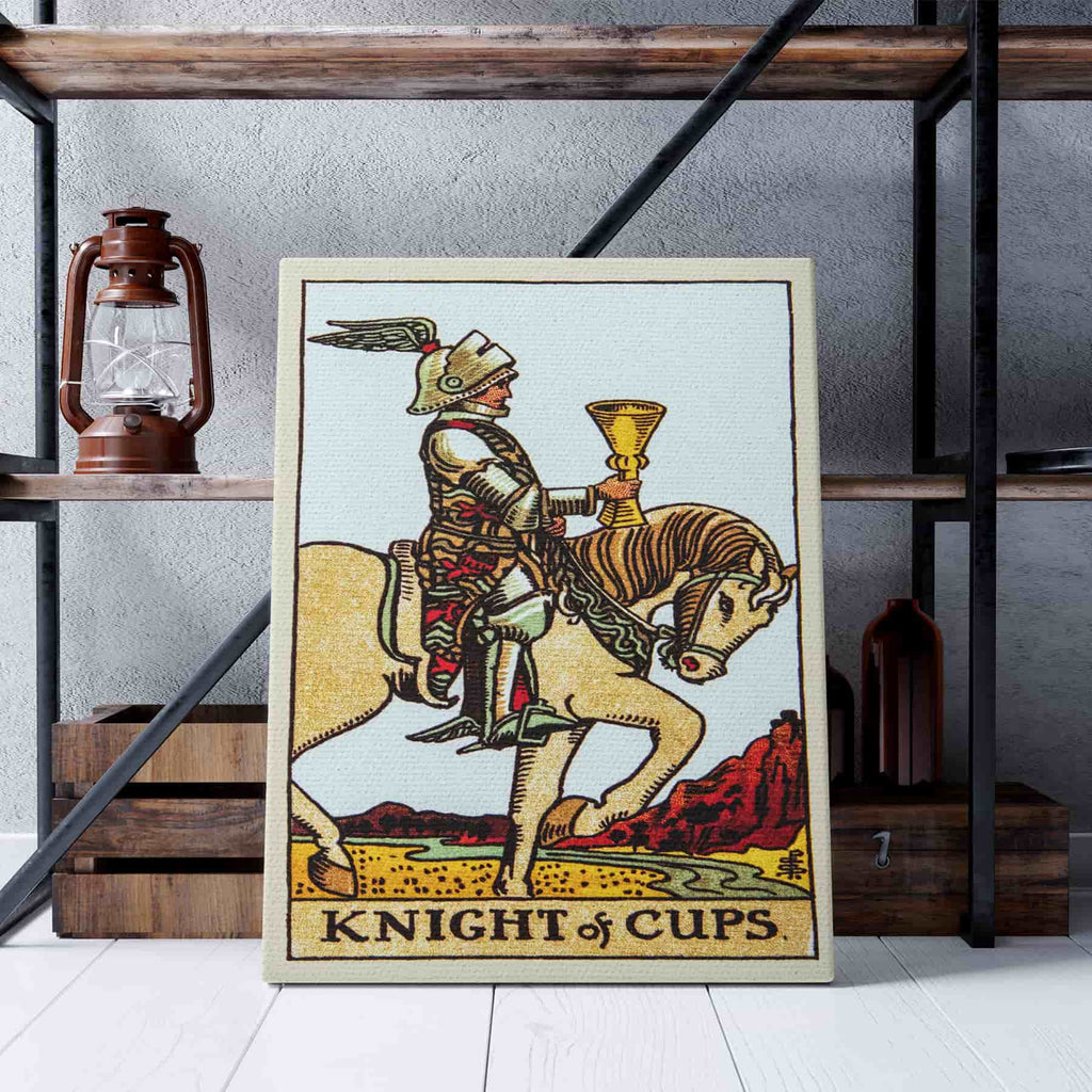 Knight of Cups Tarot Card Art Print | Canvas wall art print by Wall Nostalgia. Custom Canvas Prints, Canvas wall art canada, Tarot Cards Printing Canada, Knight of Cups Tarot Card Art Prints, Tarot Card canvas art, knight of cups tarot card art, Tarot Cards Canada, Tarot Card Pictures, canvas prints Canada