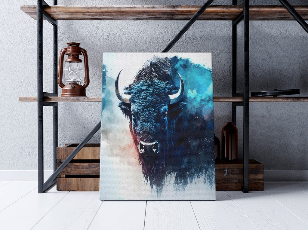 Blue Buffalo Canvas Print | Canvas wall art print by Wall Nostalgia. Custom canvas prints, made in Canada, large canvas prints, framed canvas prints, Blue Buffalo Print, Buffalo Canvas Print, Buffalo Art Print, Buffalo Canvas, Buffalo Wall Art, Buffalo Picture, Blue Buffalo Art Canvas, Buffalo Decor, Buffalo Wall Print