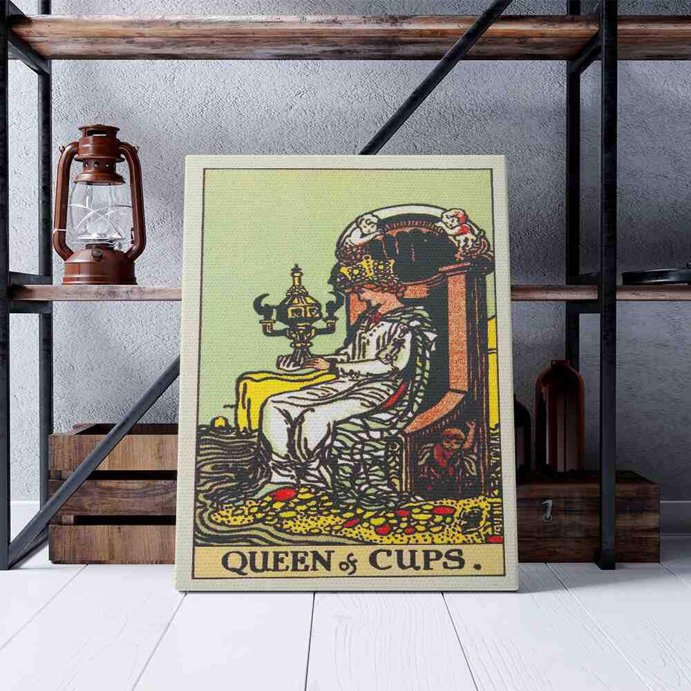 Queen of Cups Tarot Card Canvas Print | Canvas wall art print by Wall Nostalgia. Custom Canvas Prints, Made in Calgary, Canvas wall art canada, Tarot Cards Printing Canada, Tarot Card Art Prints, Tarot Card canvas art, queen of cups tarot card art, Tarot Cards Canada, Tarot Card Pictures, canvas prints Canada