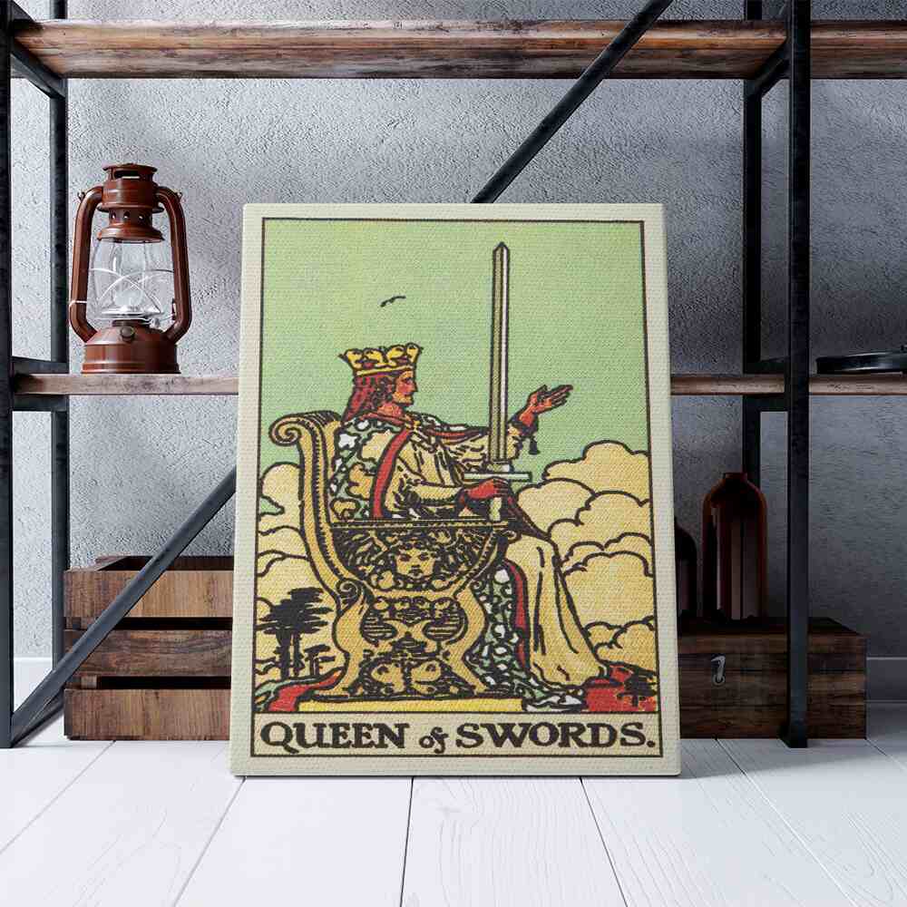 Queen of Swords Tarot Card Canvas Print | Canvas wall art print by Wall Nostalgia. Custom Canvas Prints, Made in Calgary, Canvas wall art canada, Tarot Cards Printing Canada, queen of swords Tarot Card Art Prints, Tarot Card canvas art, tarot card art, Tarot Cards Canada, Tarot Card Pictures, canvas prints Canada