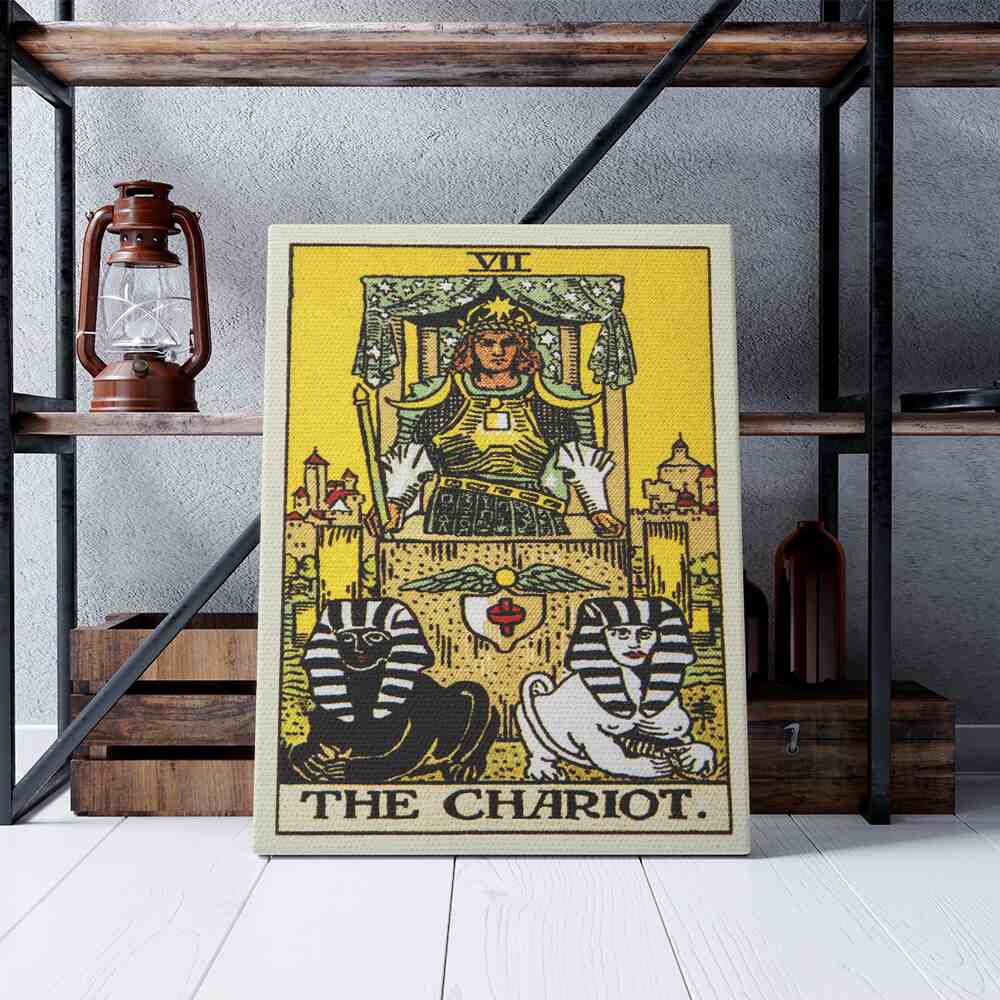 The Chariot Tarot Card Canvas Print | Canvas wall art prints by Wall Nostalgia. Custom canvas prints made in Calgary, canvas wall art canada, tarot cards printing Canada, the chariot tarot card art prints, the chariot tarot card canvas art, tarot card art, tarot cards canada, tarot card pictures, canvas prints Canada