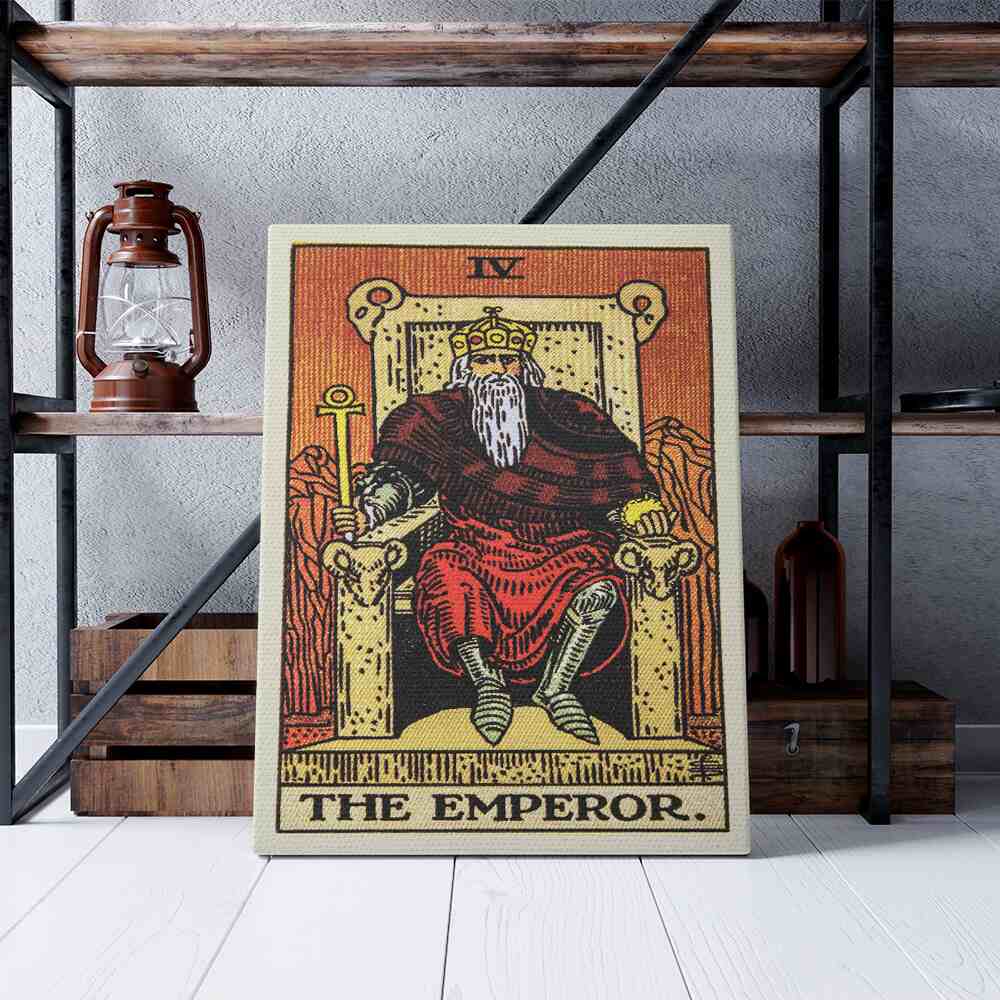 The Emperor Tarot Card Canvas Print | Canvas wall art prints by Wall Nostalgia. Custom canvas prints made in Calgary, canvas wall art canada, tarot cards printing Canada, the emperor tarot card art prints, tarot card canvas art, the emperor tarot card art, tarot cards canada, tarot card pictures, canvas prints Canada