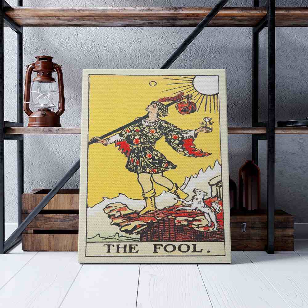 The Fool Tarot Card Canvas Print | Canvas wall art prints by Wall Nostalgia. Custom canvas prints made in Calgary, canvas wall art canada, tarot cards printing Canada, the fool tarot card art prints, fool tarot card canvas art, tarot card art, tarot cards canada, tarot card pictures, canvas prints Canada, tarot deck