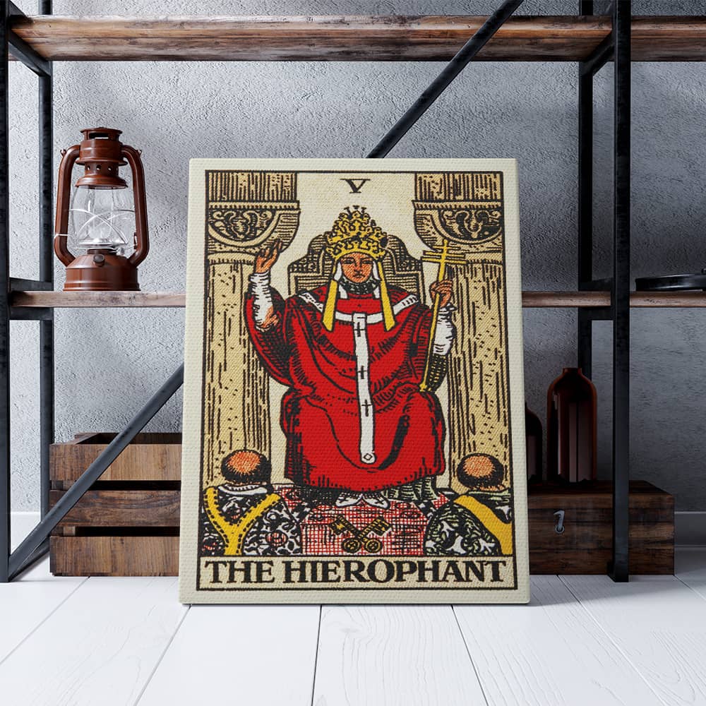 The Hierophant Tarot Card Canvas Print | Canvas wall art prints by Wall Nostalgia. Custom canvas prints made in Calgary, canvas wall art canada, tarot cards printing Canada, the hierophant tarot card art prints, tarot card canvas art, tarot card art, tarot cards canada, tarot card pictures, canvas prints Canada 