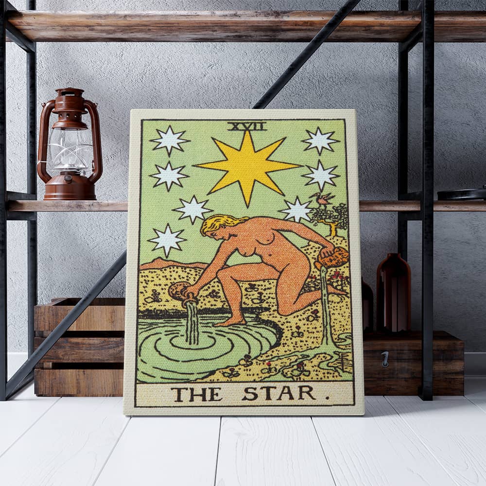The Star Tarot Card Canvas Print | Canvas wall art prints by Wall Nostalgia. Custom canvas prints made in Calgary, canvas wall art canada, tarot cards printing Canada, the star tarot card art prints, the star tarot card canvas art, the star tarot card art, tarot cards canada, tarot card pictures, canvas prints Canada