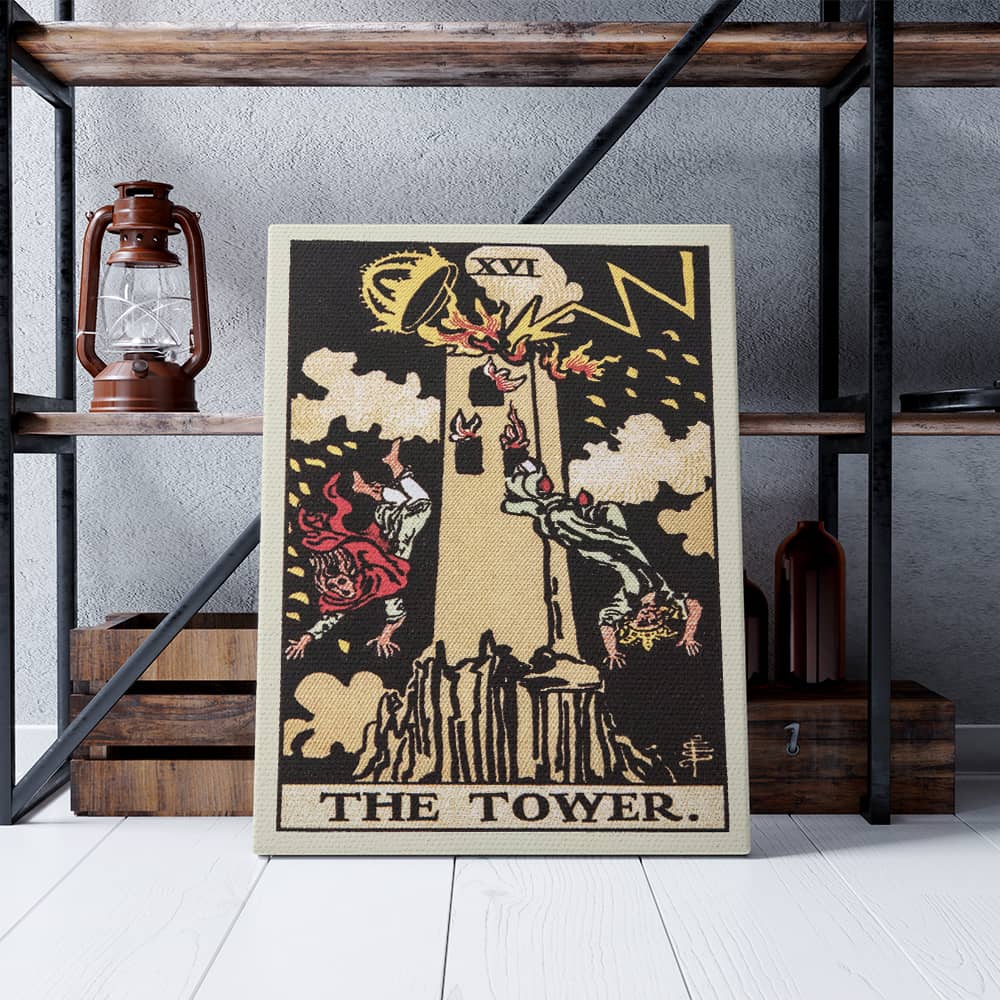 The Tower Tarot Card Canvas Print | Canvas wall art prints by Wall Nostalgia. Custom canvas prints made in Calgary, canvas wall art canada, tarot cards printing Canada, the tower tarot card art prints, the tower tarot card canvas art, tower tarot card art, tarot cards canada, tarot card pictures, canvas prints Canada