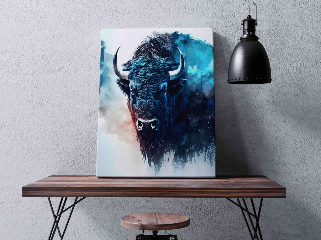 Blue Buffalo Canvas Print | Canvas wall art print by Wall Nostalgia. Custom canvas prints, made in Canada, large canvas prints, framed canvas prints, Blue Buffalo Print, Buffalo Canvas Print, Buffalo Art Print, Buffalo Canvas, Buffalo Wall Art, Buffalo Picture, Blue Buffalo Art Canvas, Buffalo Decor, Buffalo Wall Print