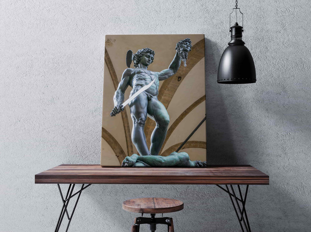 Perseus with Head of Medusa Canvas Wall Art Print | Canvas wall art print by Wall Nostalgia. Custom Canvas Prints, Made in Calgary, Canada, Large canvas prints, framed canvas prints, Perseus with Head of Medusa Canvas Wall Art Print, Greek Art Print, Greek Canvas Print, Greek God Art Print, Medusa Art Print, Modern Art