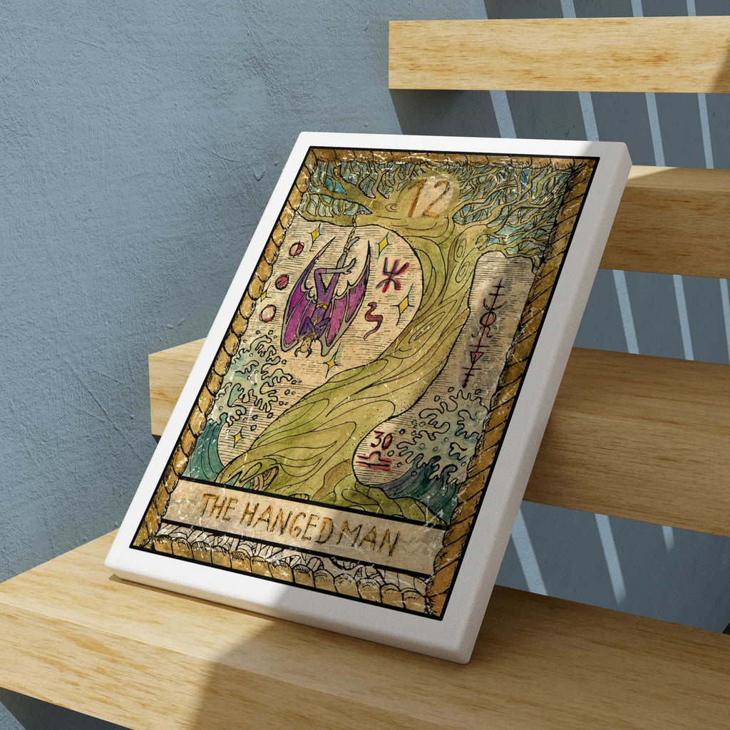 The Hanged Man Tarot Card Canvas Print | Canvas wall art print by Wall Nostalgia. Custom Canvas Prints, Made in Calgary, Canada | Large canvas prints, framed canvas prints, Hanged Man Tarot Card Canvas Art, Hanged Man Tarot Print, Tarot Card Print, Tarot Card Art, Hanged Man Tarot Card Wall Print, Tarot Card Wall Art