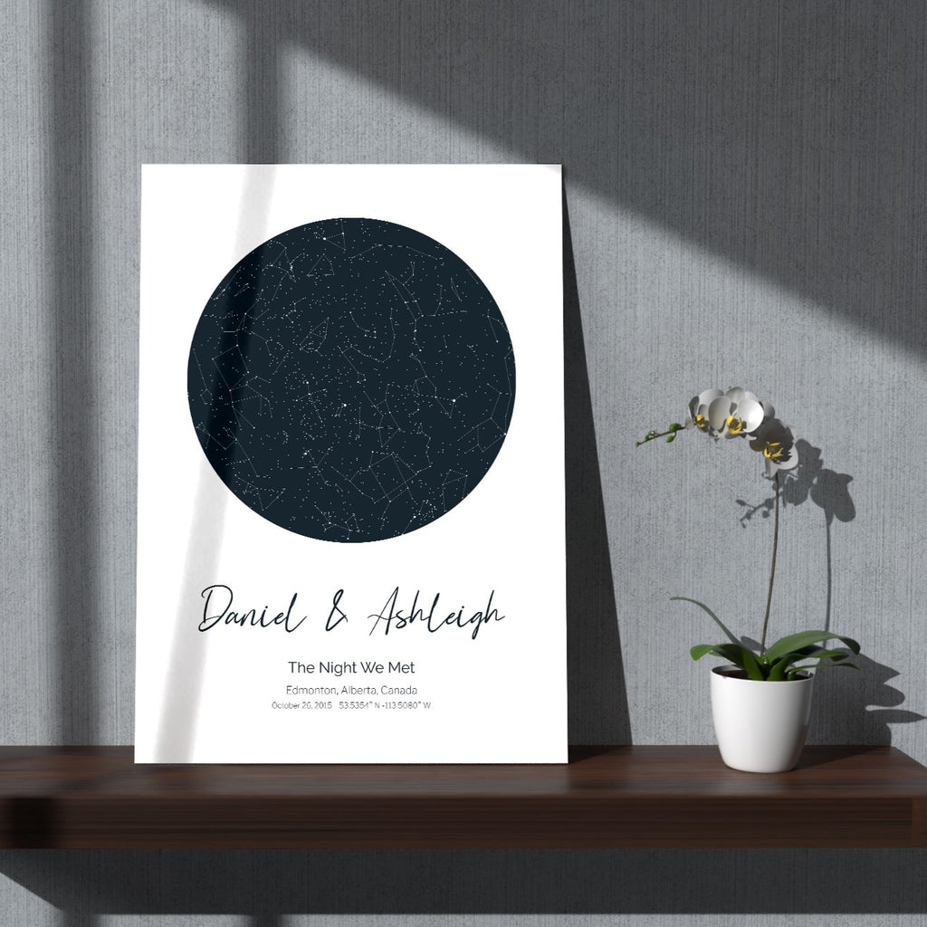 Create a personalized Star Map that charts the stars alignment on a night that was special to you. They make the perfect gift for someone special...the night you met, got engaged, married, had a baby, or a special anniversary. Custom star map, night sky map, personalized star map, personalized wedding gift canada