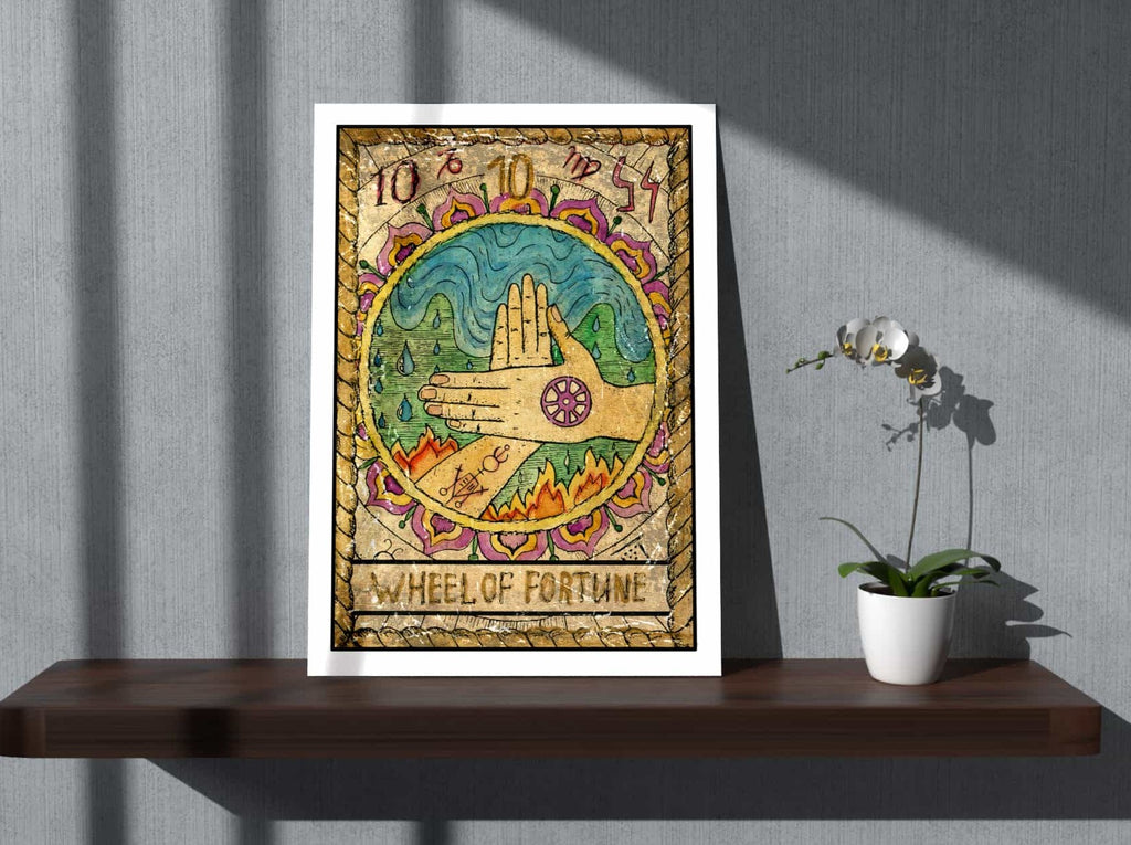 Wheel of Fortune Tarot Card Wall Art Print  | Canvas wall art print by Wall Nostalgia. Custom Canvas Prints, Made in Calgary, Canada | Large canvas prints, framed canvas prints, Wheel of Fortune Tarot Card Canvas Art Print | Tarot Card Print, Tarot Card Canvas, Tarot Card Wall Print, Wheel of Fortune Tarot Canvas Art