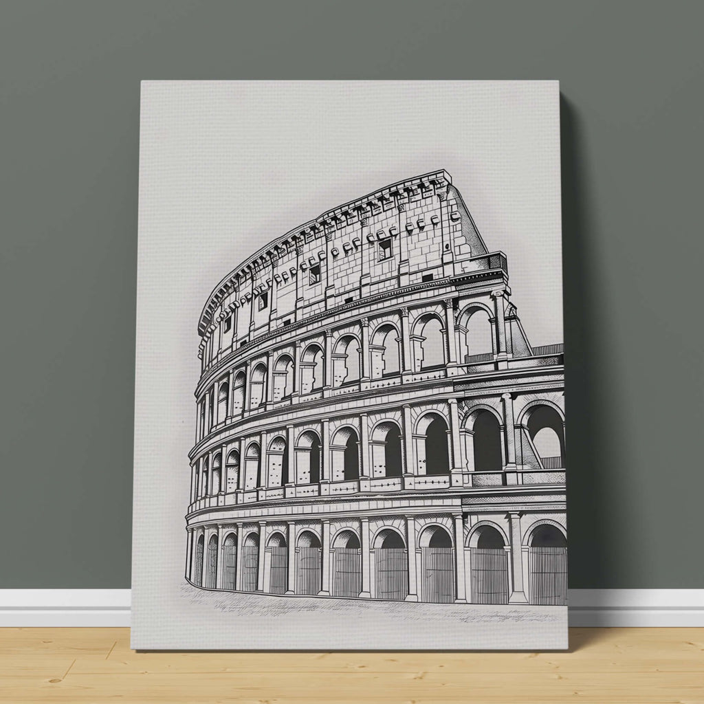 Colosseum Canvas Prints, Minimalist Line Art Canvas Prints Canada | Canvas wall art print by Wall Nostalgia. Custom canvas prints, large canvas prints, framed canvas prints, Line Art Canvas Print, Colosseum Art Print, Minimalist Line Art Print, Italy Canvas Art, Italy Canvas Print, Architecture print, Rome Canvas Art 