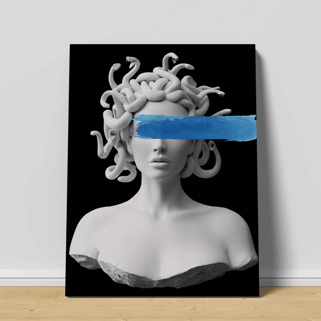 Medusa Canvas Art Print | Canvas wall art print by Wall Nostalgia. Custom Canvas Prints, Made in Calgary, Canada | Large canvas prints, Medusa Art Prints, Medusa Wall Art Prints Canada, trendy wall art prints canada, canvas wall art canada, medusa statue art print, mythology wall art, mythological wall art prints 