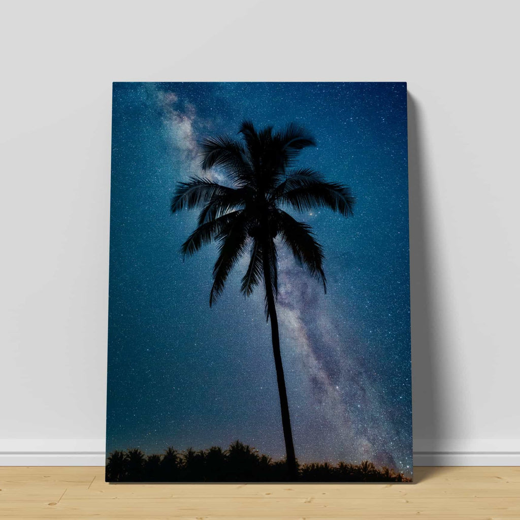 Night Sky Palm Tree Canvas Art Prints | Canvas wall art print by Wall Nostalgia. Custom Canvas Prints, Made in Calgary, Canada | Large canvas prints, framed canvas prints, Palm Tree Canvas Print | Palm Tree Print, Palm Tree Wall Art, Palm Tree Art Print, Palm Tree Wall Decor, Palm Tree Art, Palm Tree Canvas Art, Canvas