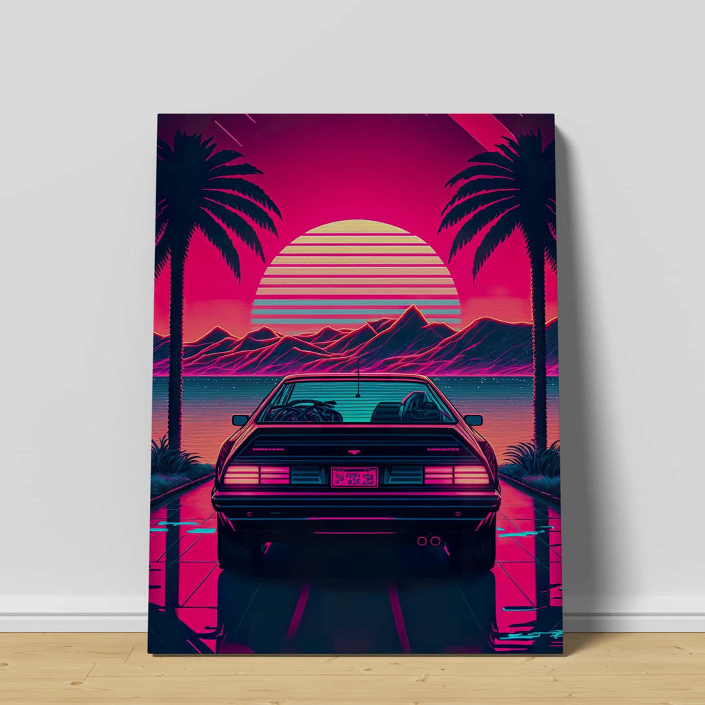 Retro Synthwave Car Print | Canvas wall art print by Wall Nostalgia. Custom Canvas Prints, Made in Calgary, Canada | Large canvas prints, framed canvas prints, Retro Synthwave Canvas Print, Synthwave Wall Art, Synthwave Canvas, Synthwave Art, Vaporwave Print, Vaporwave Wall Art, Vaporwave Canvas Art, Retro vaporwave