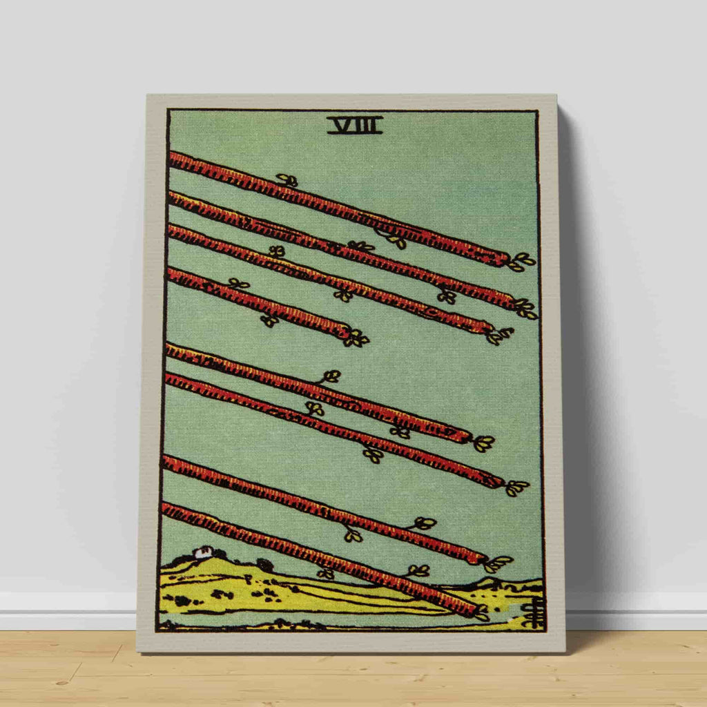 Eight of Wands Tarot Card Art Print | Canvas wall art print by Wall Nostalgia. Custom Canvas Prints, Made in Calgary, Canvas wall art canada, Tarot Cards Printing Canada, Tarot Card Art Print, Tarot Card canvas art, tarot card art, Tarot Cards Canada, Tarot Card Pictures, canvas prints canada, eight of wands tarot card
